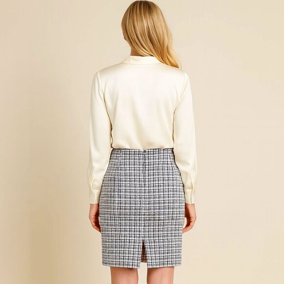 J. Crew Multicolor Tweed Fringe accented Pencil Skirt Size 8 - Picture 2 of 7